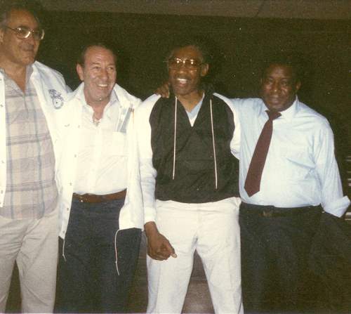 MIKE SHAW HHC Maintenance Worker, Shop Steward, Grievance Rep Mike Shaw (second from left) with Local 237 President Barry Feinstein (left) and business agents Arthur (Sonny Illery) and Alfred James at the Teamsters convention in 1986 in Las Vegas. Said Shaw: “We had breakfast in Barry's room at 7 o'clock, every morning. One day I didn't get back to Caesar's Palace until 10:30 or 11 o‘clock at night because we were at the convention center all day long. We saw the FBI take Jackie Presser off the stage--the whole nine yards. To me it was new and very exciting.” Mike Shaw